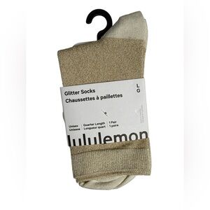 Lululemon Glitter Quarter Socks Gold L/G NWT